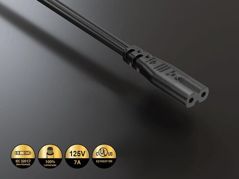 Cableleader 1ft Ultra Low Profile NEMA 1-15p زاوية إلى C7 سلك الطاقة غير المستقطب 18AWG SPT-2 7A/125V ، أسود in Kuwait