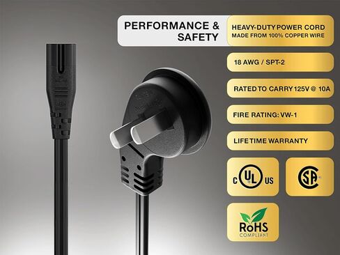Cableleader 1ft Ultra Low Profile NEMA 1-15p زاوية إلى C7 سلك الطاقة غير المستقطب 18AWG SPT-2 7A/125V ، أسود in Kuwait