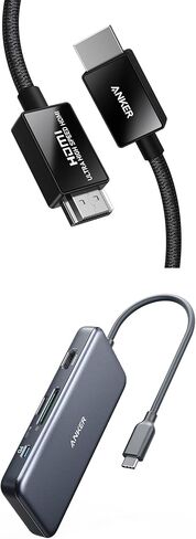 Anker 8K@60Hz HDMI Cable, Ultra High Speed 4K@120Hz 48Gbps 6.6 ft Ultra HD HDMI to HDMI Cord & Anker USB C Hub, 341 USB-C Hub (7-in-1) with 4K HDMI, 100W Power Delivery in Saudi Arabia
