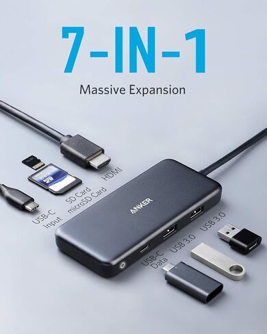 Anker 8K@60Hz HDMI Cable, Ultra High Speed 4K@120Hz 48Gbps 6.6 ft Ultra HD HDMI to HDMI Cord & Anker USB C Hub, 341 USB-C Hub (7-in-1) with 4K HDMI, 100W Power Delivery in Saudi Arabia