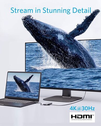 Anker 8K@60Hz HDMI Cable, Ultra High Speed 4K@120Hz 48Gbps 6.6 ft Ultra HD HDMI to HDMI Cord & Anker USB C Hub, 341 USB-C Hub (7-in-1) with 4K HDMI, 100W Power Delivery in Saudi Arabia