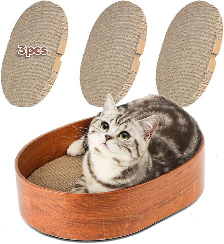 ComSaf Cat Scratcher Bed, Corrugated Cardboard Cat Scratch Bed Lounge Durable Long Lasting, Cat Scratch Pad Cat Scratching Board for Indoor Cats Protecting Furniture Sofa(Oval) in Saudi Arabia