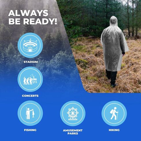 Rain Poncho Multicolor 5-Pack. Premium Quality Rain Ponchos for Adults and Kids Durable & Lightweight Ponchos Family Pack in Red, Blue, Yellow, Green, Purple for All-Weather Protection. in Kuwait
