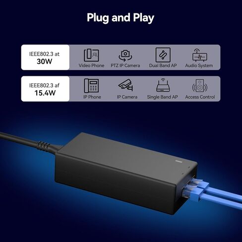 2.5g Poe Injector 30W | تحويل غير بوي إلى محول POE 10/100/1000/2.5G | 802.3af/في متوافق | التوصيل والتشغيل | 100 متر (328 قدم) النطاق (2.5g 30W) in Kuwait