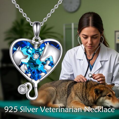 YFN Veterinary Necklace Sterling Silver Vet Techs Pendant Veterinarian Stethoscope Jewelry Gifts for Women Girls in Saudi Arabia