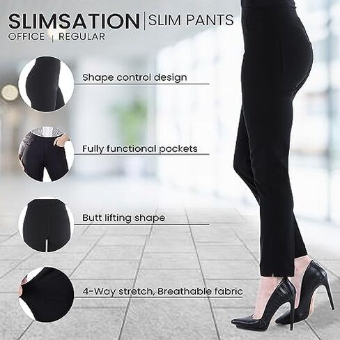 SLIM-SATION Women's Wide Band Ankle Pant Pull-on Pant with Tummy Control in Saudi Arabia
