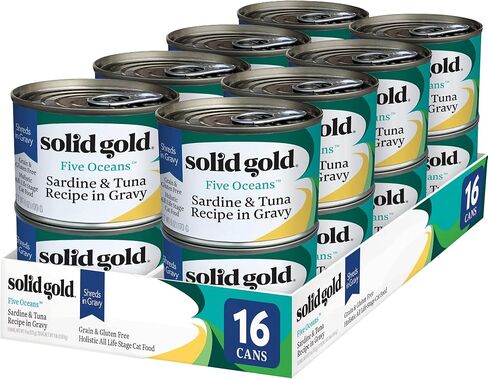 حزمة متنوعة من طعام القطط الرطب من نوع Solid Gold Surf & Turf - طعام القطط المعلب المصنوع من البروتين الحقيقي للقطط من جميع الأعمار - طعام رطب خالٍ من الحبوب للمعدة الحساسة - علبة 12 قيراط/3 أوقية in Kuwait