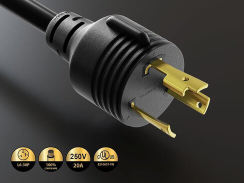 12ft NEMA L6-30P إلى C19 سلك الطاقة الثقيلة 12AWG ، 20A ، 250 فولت in Kuwait