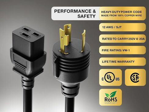 12ft NEMA L6-30P إلى C19 سلك الطاقة الثقيلة 12AWG ، 20A ، 250 فولت in Kuwait