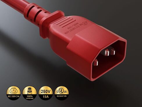 CableLeader 2ft 14 AWG 15A 250V Heavy Duty Power Cord Cable IEC320 C14 to IEC320 C19, UL Listed in Saudi Arabia