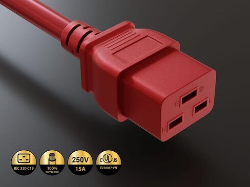 CableLeader 2ft 14 AWG 15A 250V Heavy Duty Power Cord Cable IEC320 C14 to IEC320 C19, UL Listed in Saudi Arabia