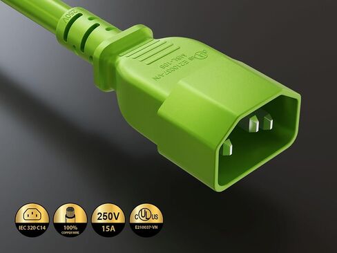 CableLeader 2ft 14 AWG 15A 250V Heavy Duty Power Cord Cable IEC320 C14 to IEC320 C19, UL Listed in Saudi Arabia