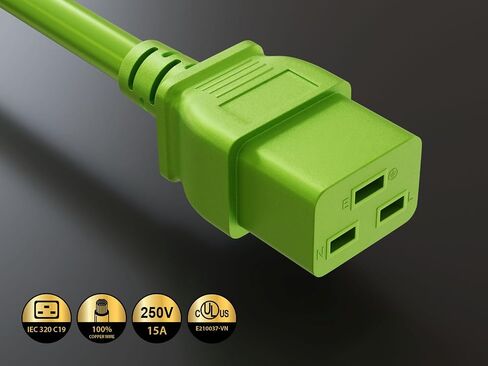 CableLeader 2ft 14 AWG 15A 250V Heavy Duty Power Cord Cable IEC320 C14 to IEC320 C19, UL Listed in Saudi Arabia