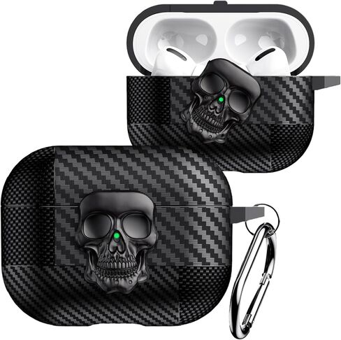CCSMALL لـ AirPods CASE 4th Generation مع Carabiner Keychain ، Cover Function 3D Skull Protection Cover Cover Full Body Frackproof with Secure Lock Girls Boys for AirPods 4 Gen ، Skull Black in Kuwait