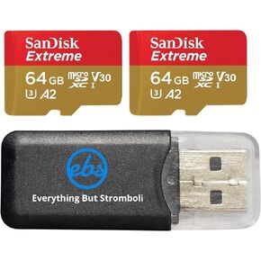 SanDisk Micro Extreme 64GB Memory Card (Two Pack) for DJI Air 2S Drone (SDSQXA2-064G-GN6MN) Bundle with (1) Everything But Stromboli MicroSD Card Reader