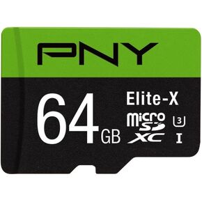 PNY Elite-X 64GB microSDXC Card with Adapter - UHS-I, U3 - up to 90MB/sec (P-SDU64U390EX-GE)