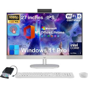 HP 27" FHD Touchscreen All-in-One Desktop - w/Office Lifetime • Intel 12-Core Ultra 7 155U • Adjustable Angle • Wired KB & Mouse • Wi-Fi 6 • Win 11 Pro & External DVD Drive (64GB DDR5 RAM | 4TB SSD)