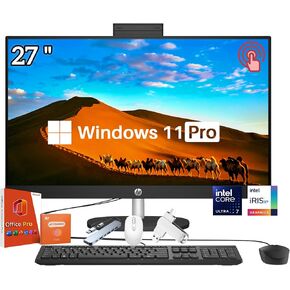 HP 27’’ Touchscreen All in One Desktop Computer, FHD IPS Eye Care Display, Intel 12-Core Ultra 7, Adjustable Height, 32GB DDR5, 1TB SSD, Office Pro Lifetime, Win 11 Pro, Jet Black, Accessories