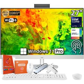 HP 27" Touchscreen All in One Desktop Computer 2025, Intel 12-Core Ultra 7 155U(Up to 4.8GHz), 64 GB DDR5, 1 TB SSD, 27 inch FHD Anti-Glare, Windows 11 Pro, Office Pro Lifetime, Jet Black