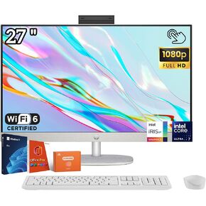 HP Touchscreen All in One Desktop Computer, 27’’ FHD IPS Display, Intel 12-Core Ultra 7(Up to 4.8GHz), Adjustable Height, 64GB DDR5, 1TB SSD, Win 11 Pro, Office Pro Lifetime, Jet Black, Accessories