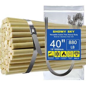 Metal Zip Ties Heavy Duty Outdoor, 40-Inch 880LB Self-Locking 304 Stainless Steel Cable Ties for Fence, Vehicles, Farms, Cables, Pipes, Exhaust Wrap, Industrial & Commercial Use (20PCS)