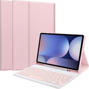 Keyboard Case for Samsung Galaxy Tab S10 Ultra/S9 Ultra/S8 Ultra 14.6inch, Magentic Protective Cover with S-Pen Holder, Detachable Wireless Bluetooth Keyboard, Pink