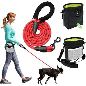Gustamucho 5/6 Ft Dog Leash with Highly Reflective Threads and Comfortable Padded Handle-Multifunction Dog Treat Pouch for Dog Walking-Dog Leashes for Large, Medium & Small Dogs(6FT/Black