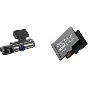 Vital DashCam Pro Dash Cam Camera الأمامية والخلفية للكاميرا المزدوجة للسيارات مع رؤية ليلية ، G-SESOR 24/7 مراقبة وقوف السيارات ، تسجيل حلقة مع بطاقة SD MICRO 64GB الحيوية-الفئة 10 UHS-3