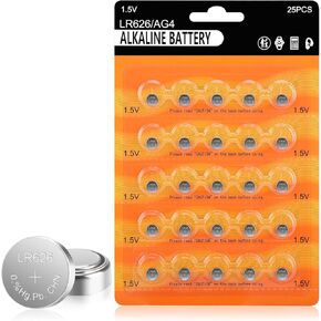 AG4 LR626 Battery 25 Pack, Long-Lasting LR626/L626 /SR626 /377 /SR626SW Batteries Coin Cells for Watches Calculators Toys