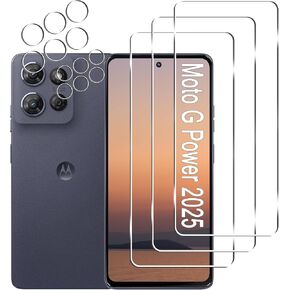 3 Pack Moto G Power 2025 Screen Protector [6.8 inch] + 3 Pack Camera Lens Protector, Anti Scratch Bubble Free, Easy Installation