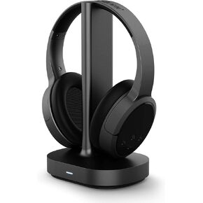 Brookstone AirPhones Wireless RF Over Ear Headphones with Wireless Transmitting Audio/Charging Dock, 10 Hrs Playtime, Deep Bass 40mm Driver, Comfortable Ear-Pads, for TVs, Phones