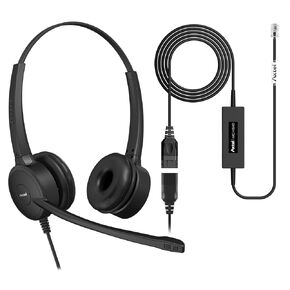 Axtel Bundle Prime HD Duo NC with AXC-HISHD RJ-9 Cable - Headset with Noise Cancelling with 8 Level Microphone Amplifier for IP Desk Phones Avaya 1600/9600 Series. HD Sound, Optional USB - Black