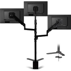 FAHKNS Monitor Mount for 3 Monitors， Adjustable 3 Monitor Desk Mount with Full Motion Articulating Arms,，Swivel & Clamp Functions，Ergonomic Desk Mount Compatible, Heavy Duty Clamp/Grommet Base