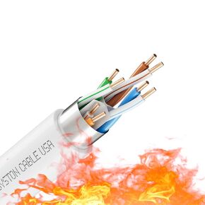 Syston Cat 6E Ethernet Network Cable Shielded - 100 FT, 600MHz 23 AWG F/UTP Solid Bare Copper Wire, Plenum-Rated CMP Sunlight-Resistant Indoor/Outdoor Use, Bulk No Ends 20 ft to 1000 ft Available