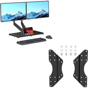 Pholiten Adjustable Dual Monitor Arms with Gas Spring for 17-32 inch Screens+Pholiten VESA Conversion Plate VESA Adjustable Adapter