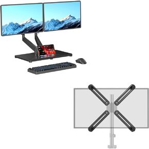 Pholiten Adjustable Dual Monitor Arms with Gas Spring for 17-32 inch Screens+Pholiten VESA Mount Bracket Adapter Monitor Arm Mounting Kit