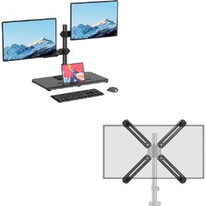 Pholiten Dual Monitor Stand with Wooden Base VESA Mount Bracket Adapter Monitor Arm Mounting Kit