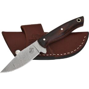 Knives Ranch Fixed Blade EDC with Horizontal Carry Sheath – Small Hunting Knives – Damascus Skinning Knife – Cowboy Knife with Leather Sheath Stabilized Rosewood Handle (3196-IRW)