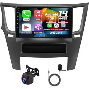 Android 14 Double Din Car Radio Compatible with Subaru Outback Legacy 2009-2014, 4G+64G 9" Touch Screen Car Stereo with Wireless Carplay Android Auto GPS WiFi Mic Backup Camera