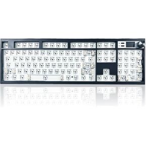 GMK104 الحجم الكامل لوحة المفاتيح الميكانيكية العارية ، عبر اللاسلكي اللاسلكي القابل للبرمجة BT5.0/2.4G/TYPE CAPET HOTSWAP Custom Barebones KIT RGB Gaming DIY لوحة مفتاح مع شاشة و (أسود)