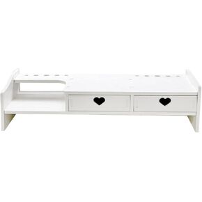 Stand Riser, Laptop Stand Computer Shelf Holder with Storage Drawer Desktop Stand Storage Organizer for PC, Printer, White 2 Drawer
