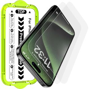 حامية شاشة زجاجية غير لامعة من Esanik 2 Pack لـ iPhone 16/ iPhone 15 [المحاذاة التلقائية] مضاد للهراء ومضاد للأصفر ، مضاد للانعكاس ، خالي