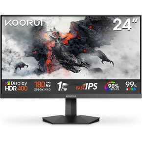 KOORUI Gaming Monitor, 24" Fast IPS Computer Monitor, 180Hz QHD HDR400 Display, 1ms PC Screen, 90% DCI-P3 Color Gamut, Adaptive Sync, Ultra Slim Frame, VESA Mountable, HDMI 2.0, DP 1.4, G2421V