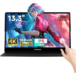 Victrack 4K Touchscreen Pro Gaming Portable Monitor, 13.3" Ultra UHD (3840*2160), for handheld gaming pc, style as ASUS Rog Ally, Lenovo Legion go, 100% RGB IPS Display HDR Travel Monitor Smart Cover