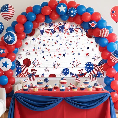 الرابع من يوليو الخلفية اللون الأحمر والأزرق للتصوير الفوتوغرافي الخلفية استقلال النجوم النجمة Strip Baloon Party Decoration Supplies Banner Photo Booth Studio70.8 × 43.3 بوصة in Kuwait