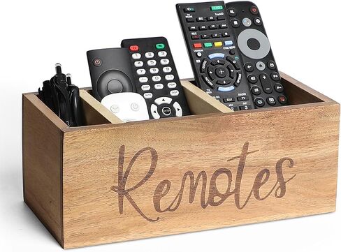 LBEMEY Acacia Wood Remote Control Holder, TV Remote Control Organizer for Tablewith 3 Compartments,Farmhouse Remote Storage Caddy, Versatile Desk Organizer in Kuwait