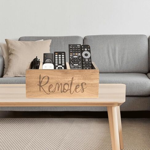 LBEMEY Acacia Wood Remote Control Holder, TV Remote Control Organizer for Tablewith 3 Compartments,Farmhouse Remote Storage Caddy, Versatile Desk Organizer in Kuwait