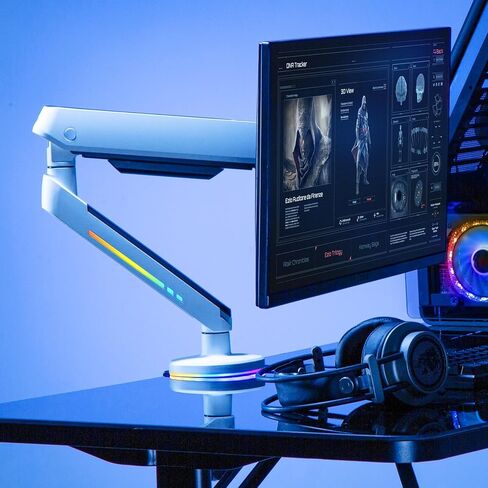 ذراع شاشة LED فردي - ساحة رمادية ، إضاءة RGB ، نابض غاز قابل للتعديل ، Vesa 75x75/100x100 ، يناسب 17-32 "شاشات ، 4.4-19.8 رطل ، جبل المشبك/grommet ، إدارة الكابلات in Kuwait
