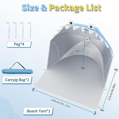Baby Beach Tent, Pop Up Portable Sun Shade Tent with Pool, Lightweight Waterproof UV Protection Beach Sun Shelter with Storage Bag for Baby Beaches, Yard, Picnic, Garden(Shark-Gray) in Saudi Arabia