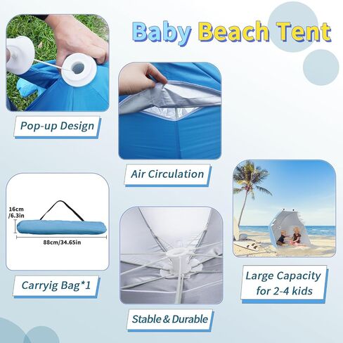 Baby Beach Tent, Pop Up Portable Sun Shade Tent with Pool, Lightweight Waterproof UV Protection Beach Sun Shelter with Storage Bag for Baby Beaches, Yard, Picnic, Garden(Shark-Gray) in Saudi Arabia
